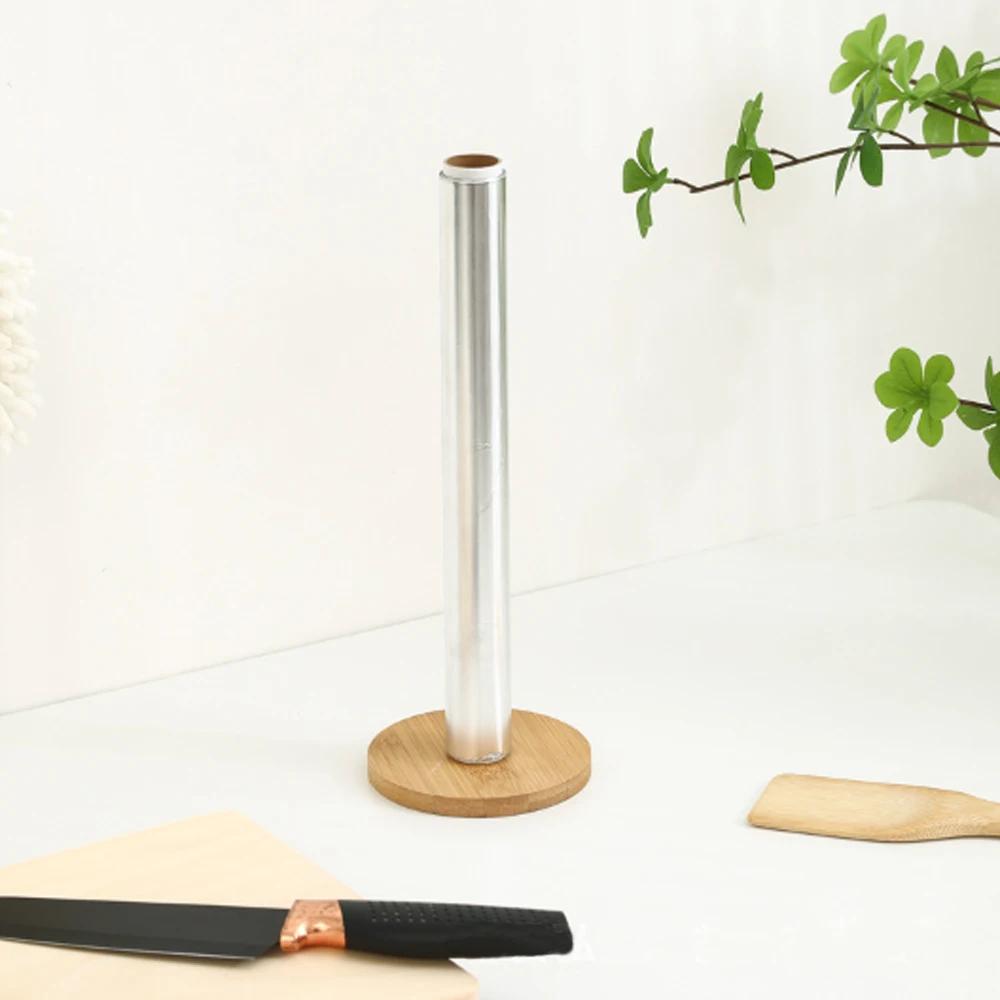 Bamboo Paper Towel Holder Kitchen Dining Room Vertical Wooden Paper Roll Organizer Cling Film Holder Lazy Rag Holder