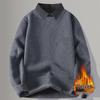 Herren Neuankunft Revers 2-in-1 Langarm Einfarbig Plus Samt Dick Gestrickter Pullover