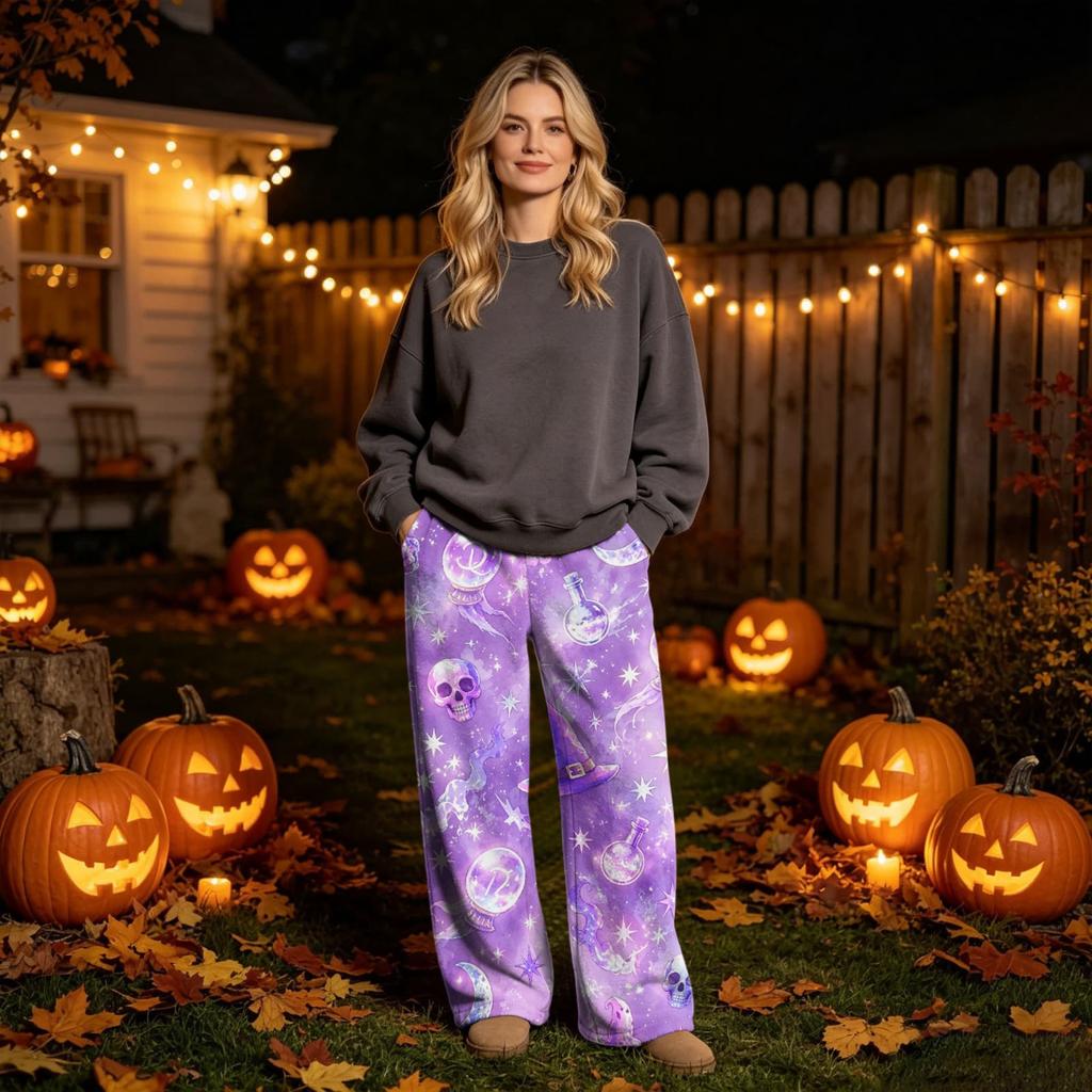 Women's Flannel Pajama Pants with Halloween Print for Cozy Holiday Loungewear