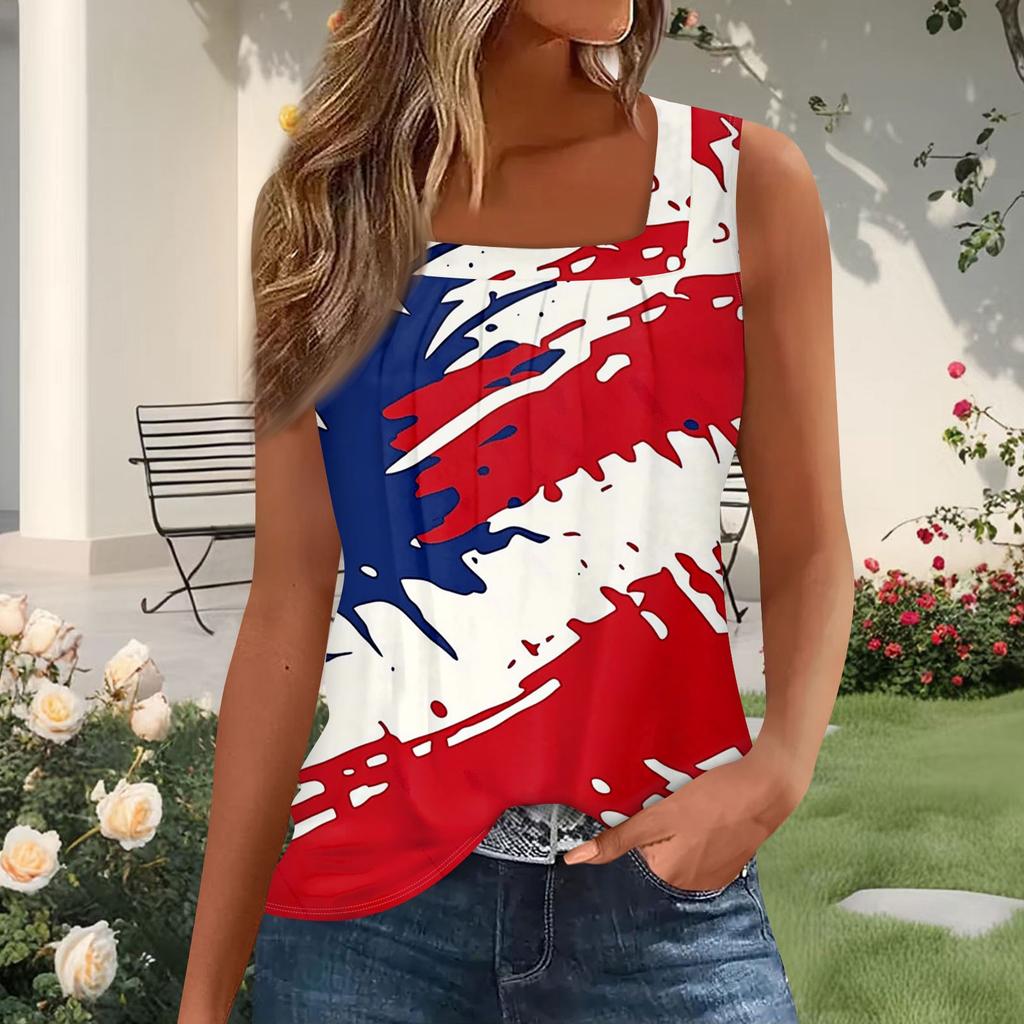 Damenmode Plissiertes bedrucktes Square-Neck West Top