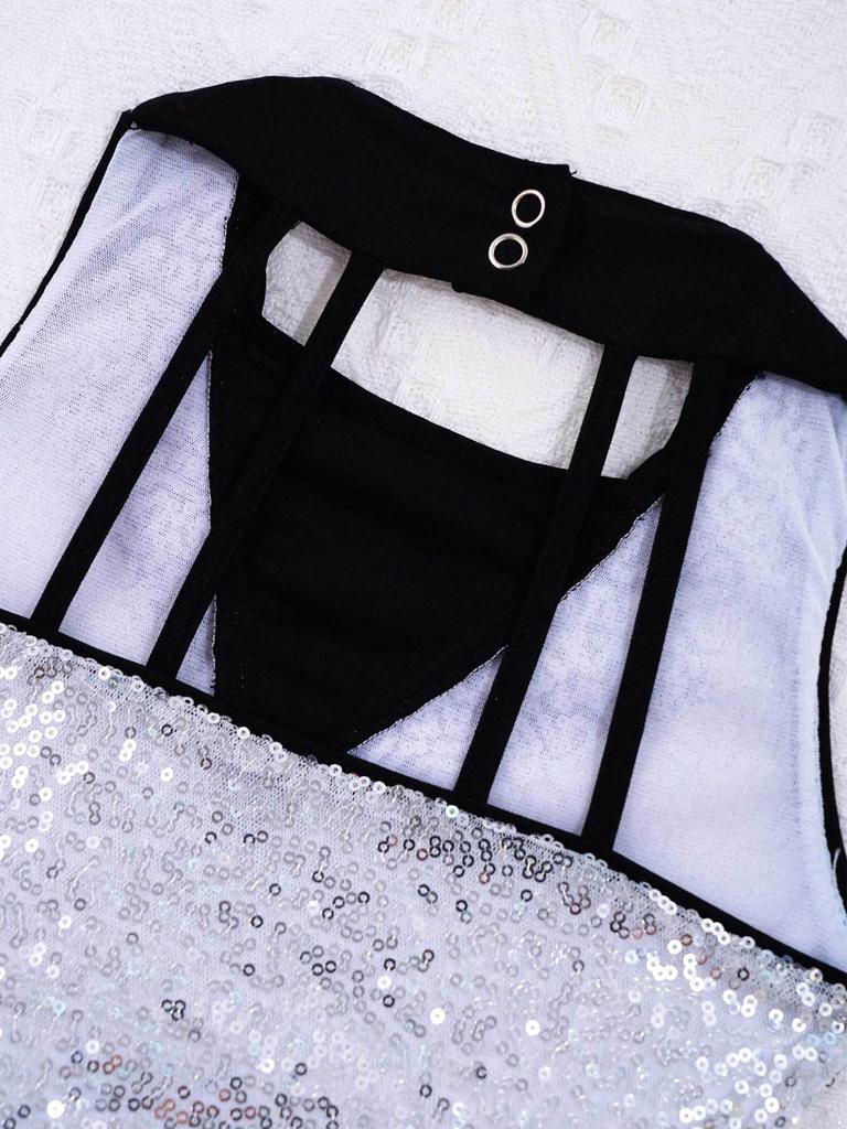 Vestido de balé com costas vazadas para meninas, saia brilhante, lantejoulas brilhantes, ginástica, trajes de dança de jazz latino