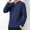 Yousheng Men Fall Spring Top Buttoned V Neck Long Sleeves Pure Color Loose Pullover T-shirt Daily Wear Sport Homewear Clothes