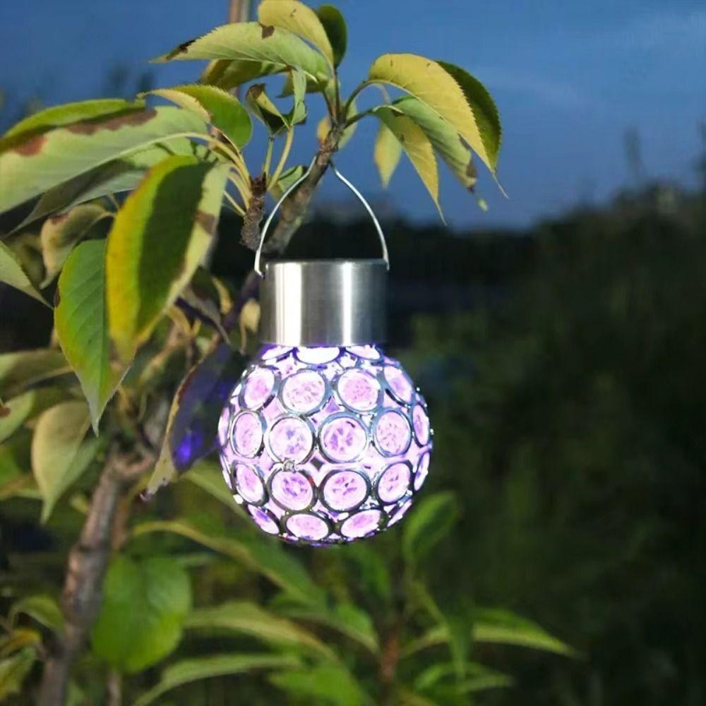 Camping Waterproof Solar Lights Round Ball Multicolor Hanging Light Motion Sensor Glass Chandeliers Lanterns Camping