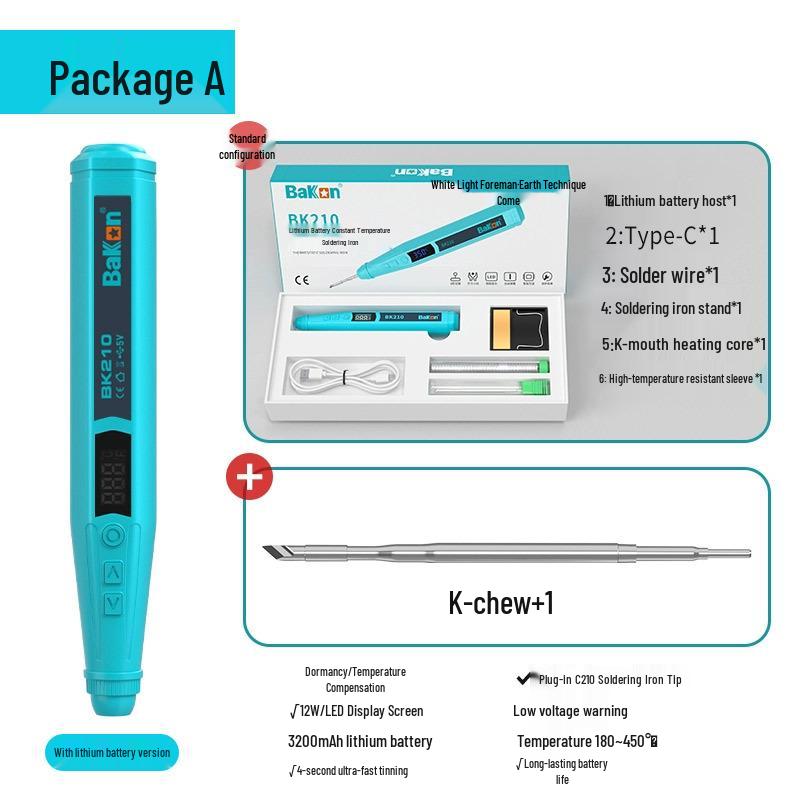 Bakon White Light BK210 USB Wireless Mini Soldering Iron – Portable Electric Welding Pen with Household Tin Soldering Capability.