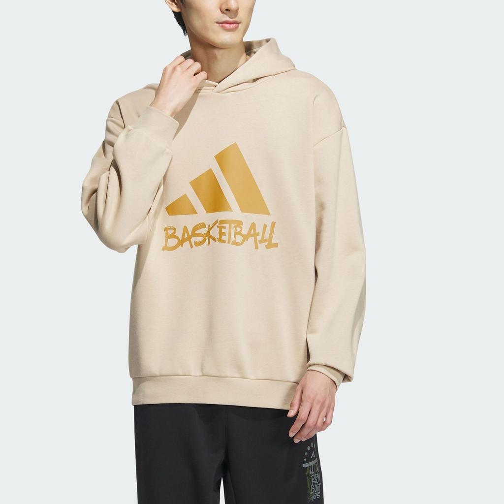 Adidas Letter Print Basketball Hoodie Men Hoodies Light-Brown IX4913