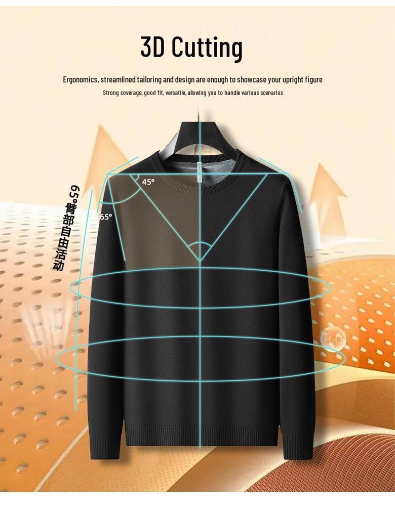 Men’s Winter One-Piece Velvet Sweater: Round-Neck, Thickened Base Layer, Warm Solid Color Knitwear