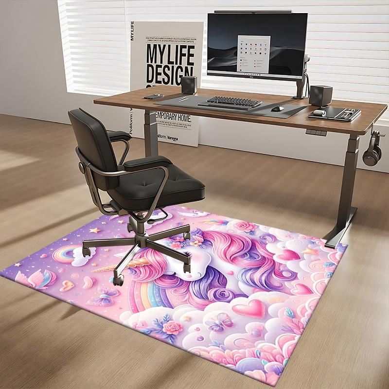 1pc Unicorn Fantasy Office Chair Mat - Anime Cartoon Design, Non-Slip Carpet for Home Decor, Suitable for All Seasons.H030