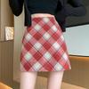 Damen Retro Karomuster Bodycon Minirock Herbst Winter Wolliger High Waist A-Linienrock Damen Koreanischer Schlankmachender Fit Kurzer Rock