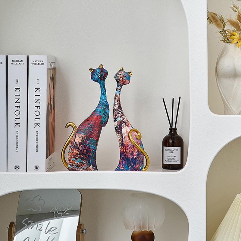 Nordic Kunst Ölgemälde Katze Dekoration Harz Abstrakte Ornamente Figuren Schlafzimmer Desktop Veranda Katze Skulptur Wohnkultur Geschenk