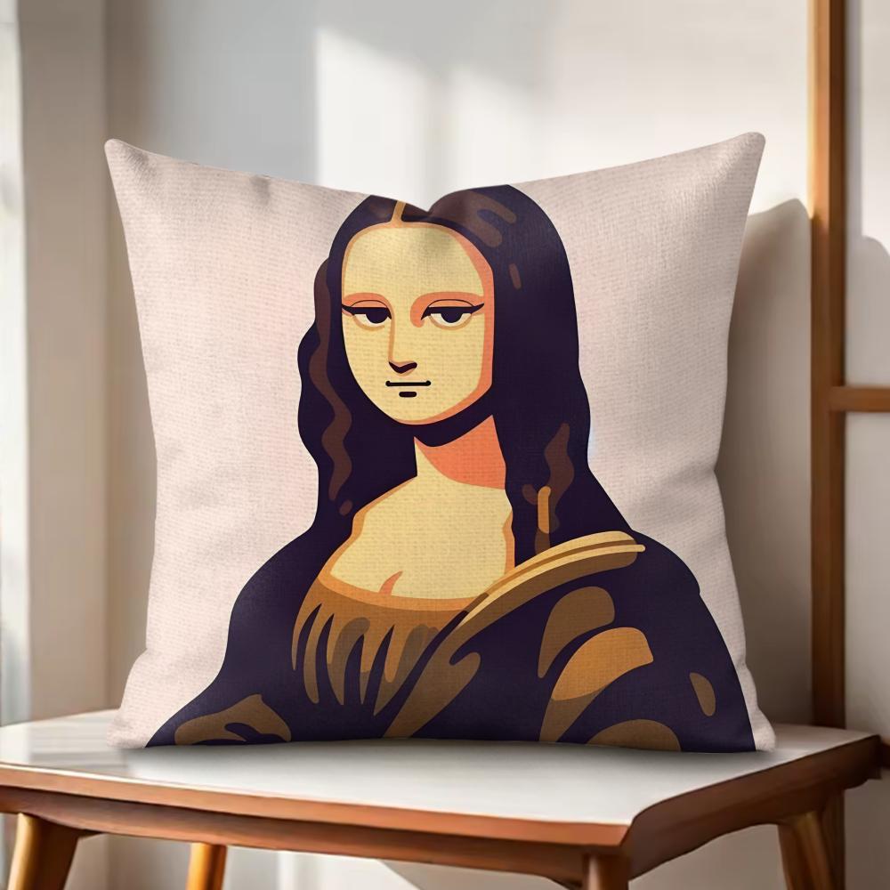 Mona Lisa Cushion Cover Natural Linen Organic Fabric DoubleSided Printing Couch Pillow Covers Home Decor