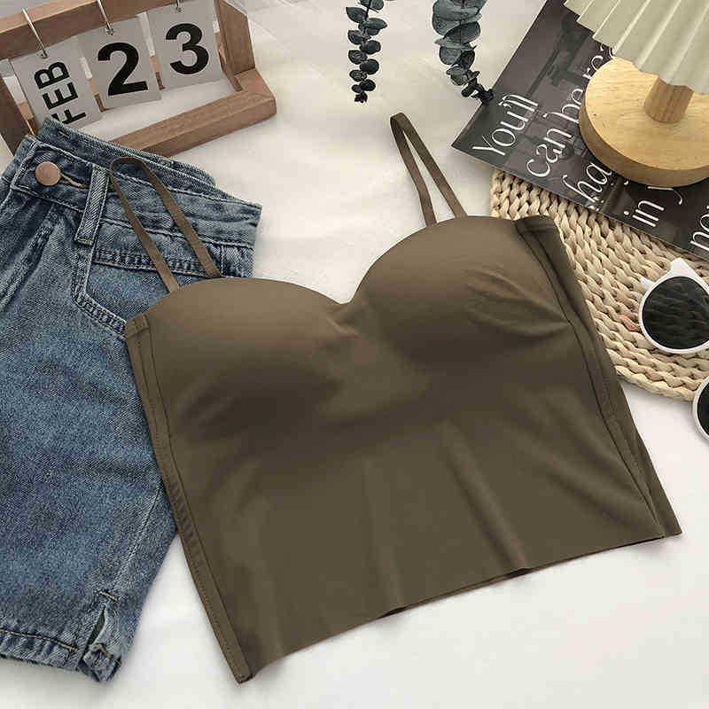 

Spring/Summer 2025 Breathable Ice Silk Camisole with Built-in Bra Cup Women s Layered Top One Size коричневий