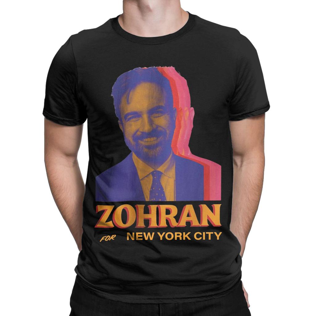For New York City Zohran Mamdani Men's T Shirt  Funny Tees Short Sleeve Round Neck T-Shirts Pure Cotton Graphic Printed Clothing