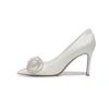 Fashion Women's French Wedding Shoes Satin White Elegant Sexy Flower Bridal Heels for Bride Party Ceremony