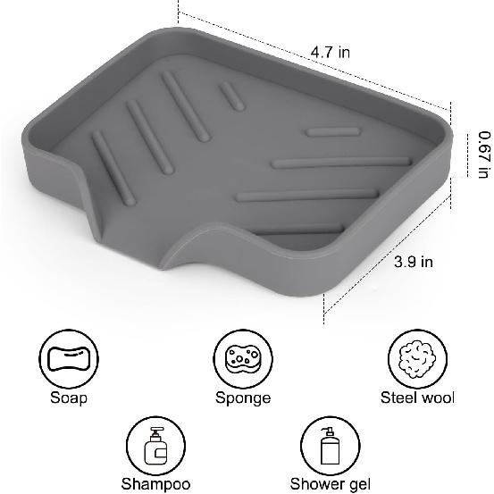 Silicone Soap Dish for Shower with Self Draining, 2 Pack Soap Holder for Bathroom, Silicone Sponge Holder for Kitchen Sink, Soap Tray for Dispenser,