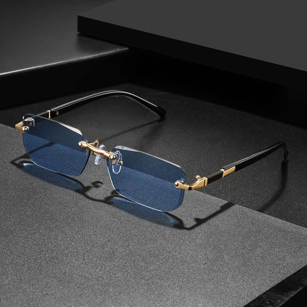 2026 Sommer Neuheiten Unisex Randlose Kantenbeschnitt Sonnenbrille, Metallbügel UV400 Gläser, Trendige Eckige Sonnenbrille für Täglich und Outdoor
