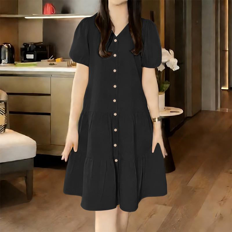 ZANZEA Women Casual V-Neck Solid Color Summer Short Sleeve Dress
