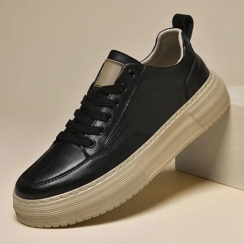 Fashion Luxury Brand Genuine Leather Casual Shoes Outdoor Men's Oxford Shoes Thick Bottom Male Vulcanize Shoes Soft Skateboard Footwear