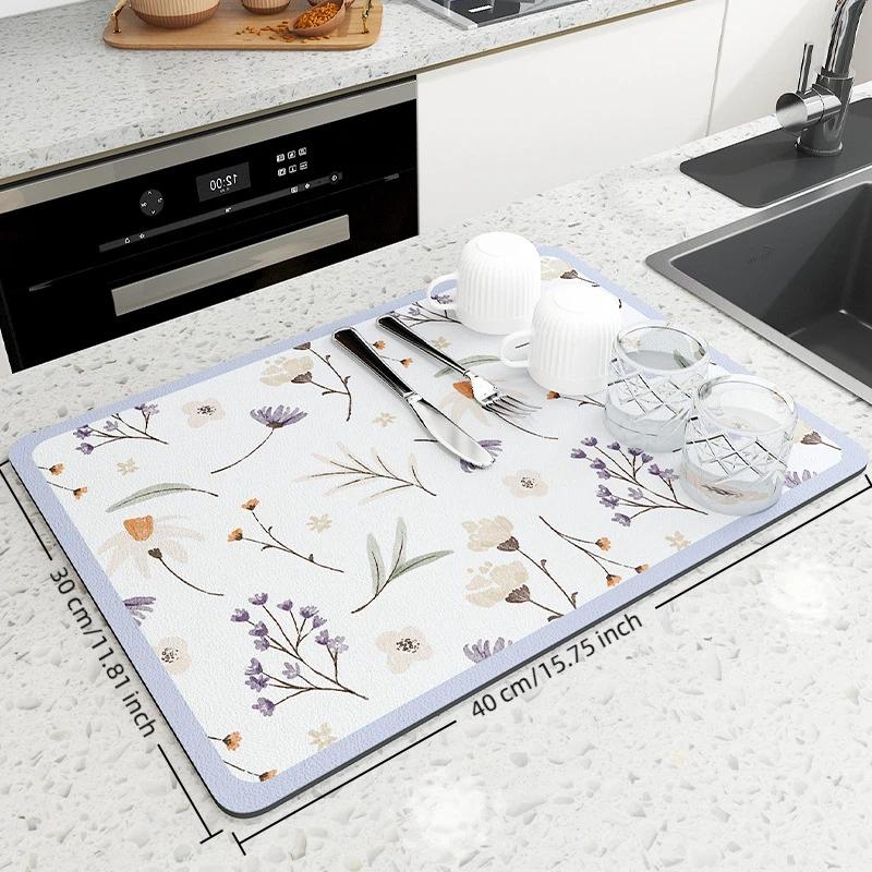 1Pcs Kitchen Super Absorbent Mat Antiskid Draining Coffee Dish Drying Mat Quick Dry Bathroom Drain Pad Tableware Mat