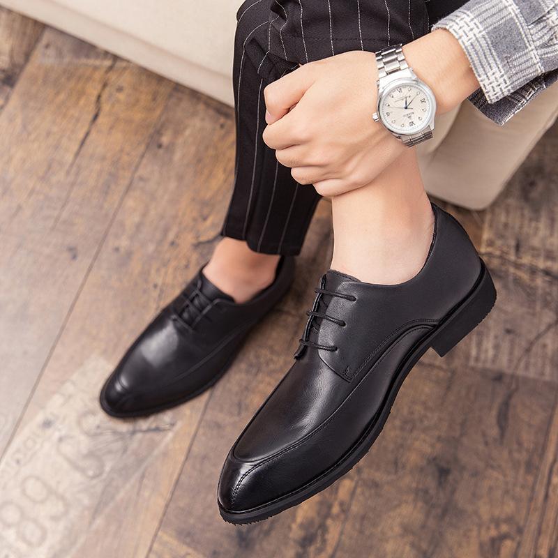 

Autumn and winter men s business leather shoes British casual shoes trend Korean version pointed hair men s leather shoes 38 чёрный
