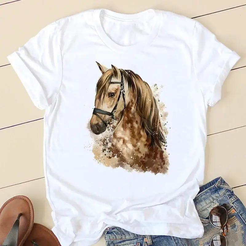 

Womens Short Sleeve Graphic Tshirt Womens Tshirt Casual Wear 90s Trend Internet Horse Fashion Summer Graphic T Shirts Y2K S