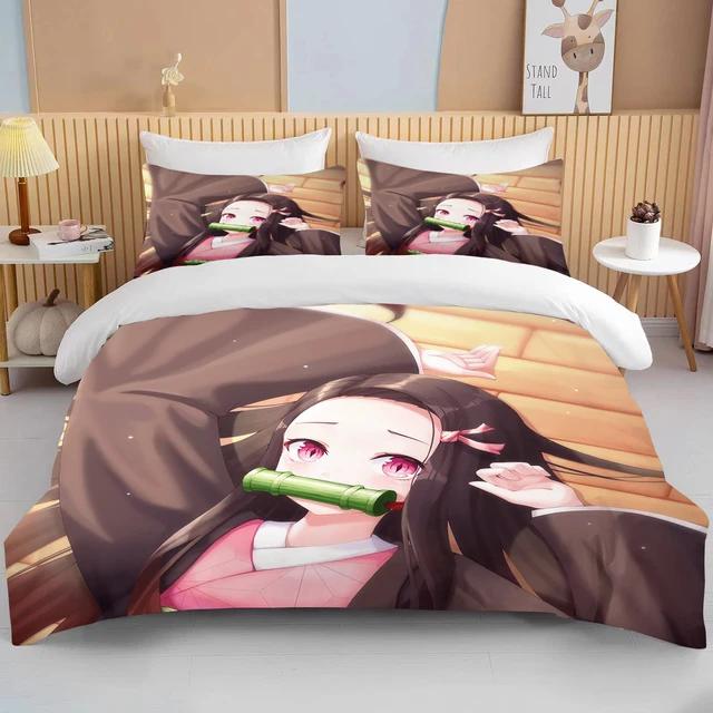 Nezuko Kamado Demon Slayer  Bedding Set Anime Duvet Cover Comforter Bed Linen Single Twin Full Queen Size 3d Kids Girl Boys Gift