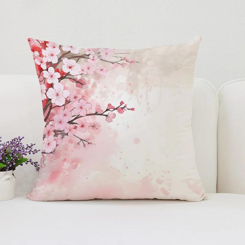 Japanese Cherry Blossom Cushion Cover 45X45 Cushions Covers Pillow Covers Decorative Luxury Pillowcase 45*45 Bed Pillowcases