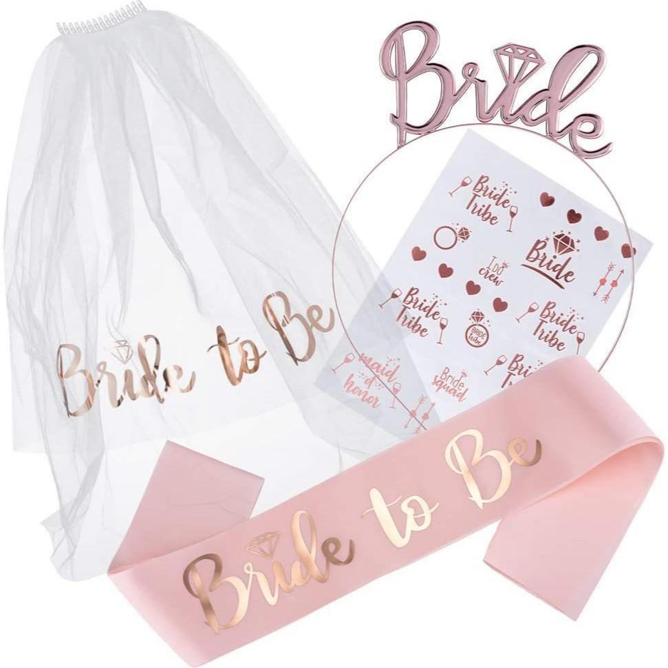 Bride To Be Veil Set Bachelorette Party Gold Foil Strap Rose Gold Hairband Tattoo Stickers Elegant Essential Size fits all