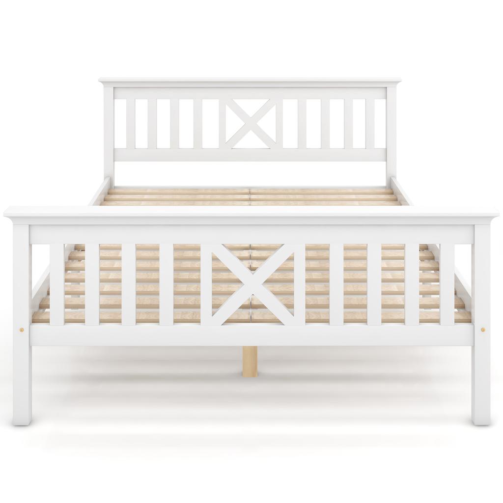 Holzbett Doppelbett aus Bettgestell mit Lattenrost Holzbett mit Kopfteil - 140 x 200 cm Massivholz Kinderbett Jugendbett Kiefer Massiv Weiß