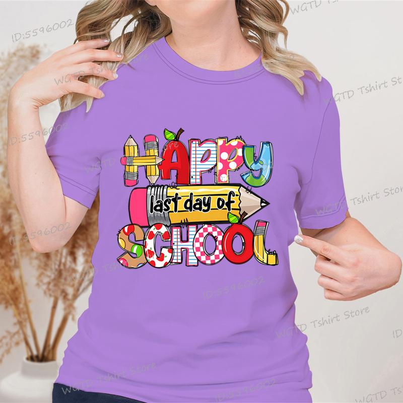 Happy Last Day of School Graphic T Shirts Women Crew Neck Short-sleeved T-shirt Tops Teacher Gift End of School Summer Top Tees