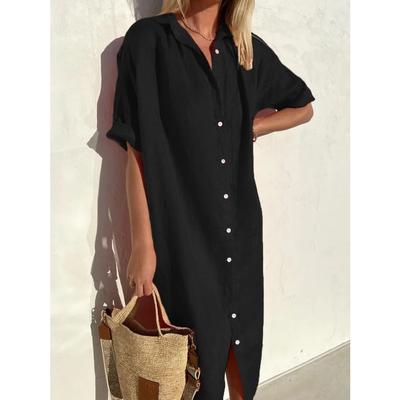 Abito Camicia Casual da Donna con Collo a Rever Maniche Lunghe Abbottonato Largo Primavera Estate Vintage Lungo Maxi Prendisole
