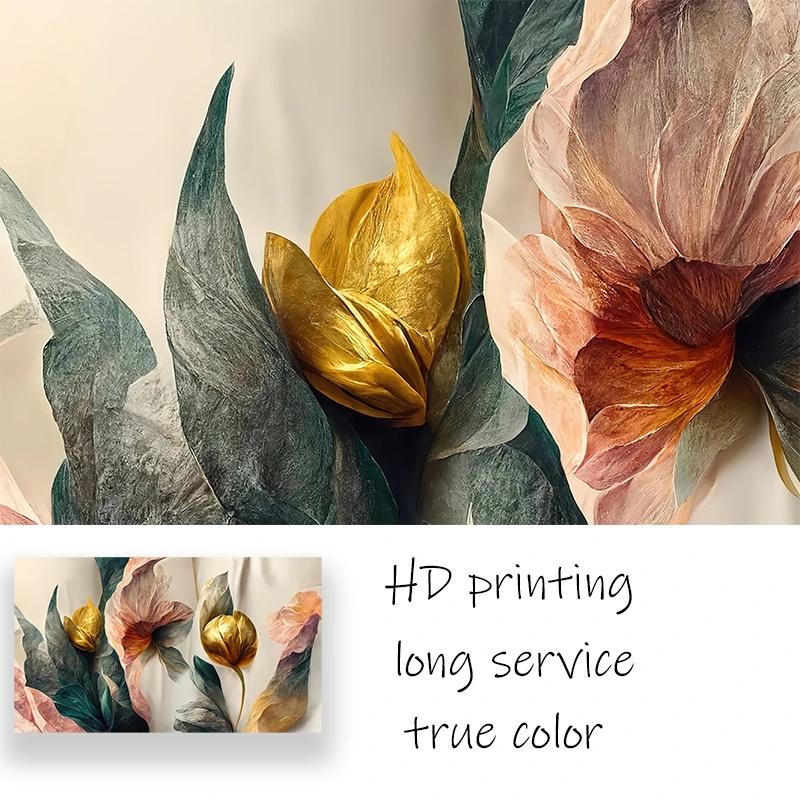 Vintage Flowers Canvas Painting Gold Green Pink Wall Art Canvas Art Posters Prints Modern Mural Pictures for Living Room Decor