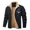 Men's Solid Color Button Pocket Work Jacket Men's Casual Plush Coat