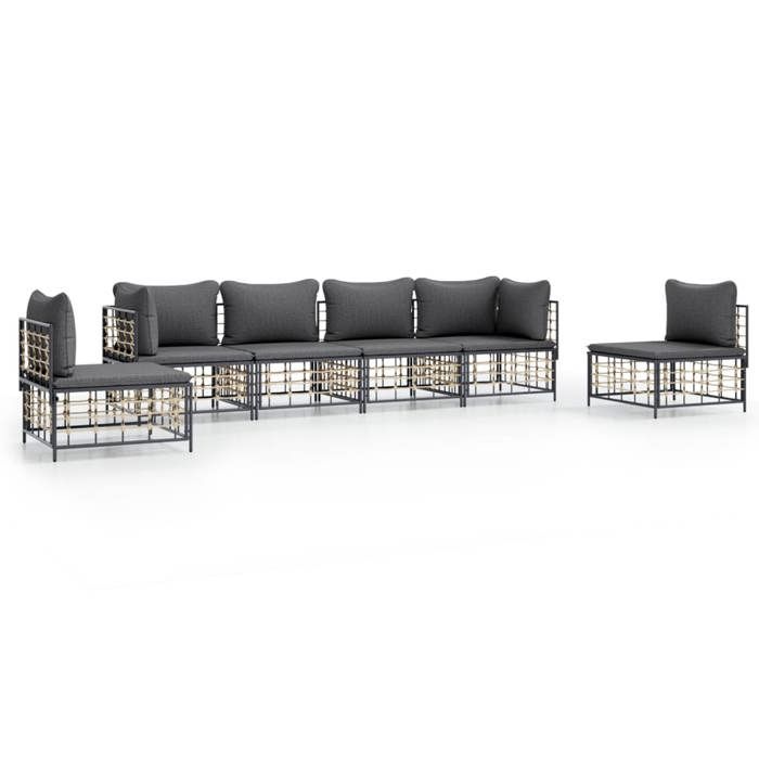 VidaXL Salon de Jardin avec Coussins 6 pcs, Canapés avec Dossier, Ensemble de Meubles Patio Terrasse Extérieur, Anthracite 3186721