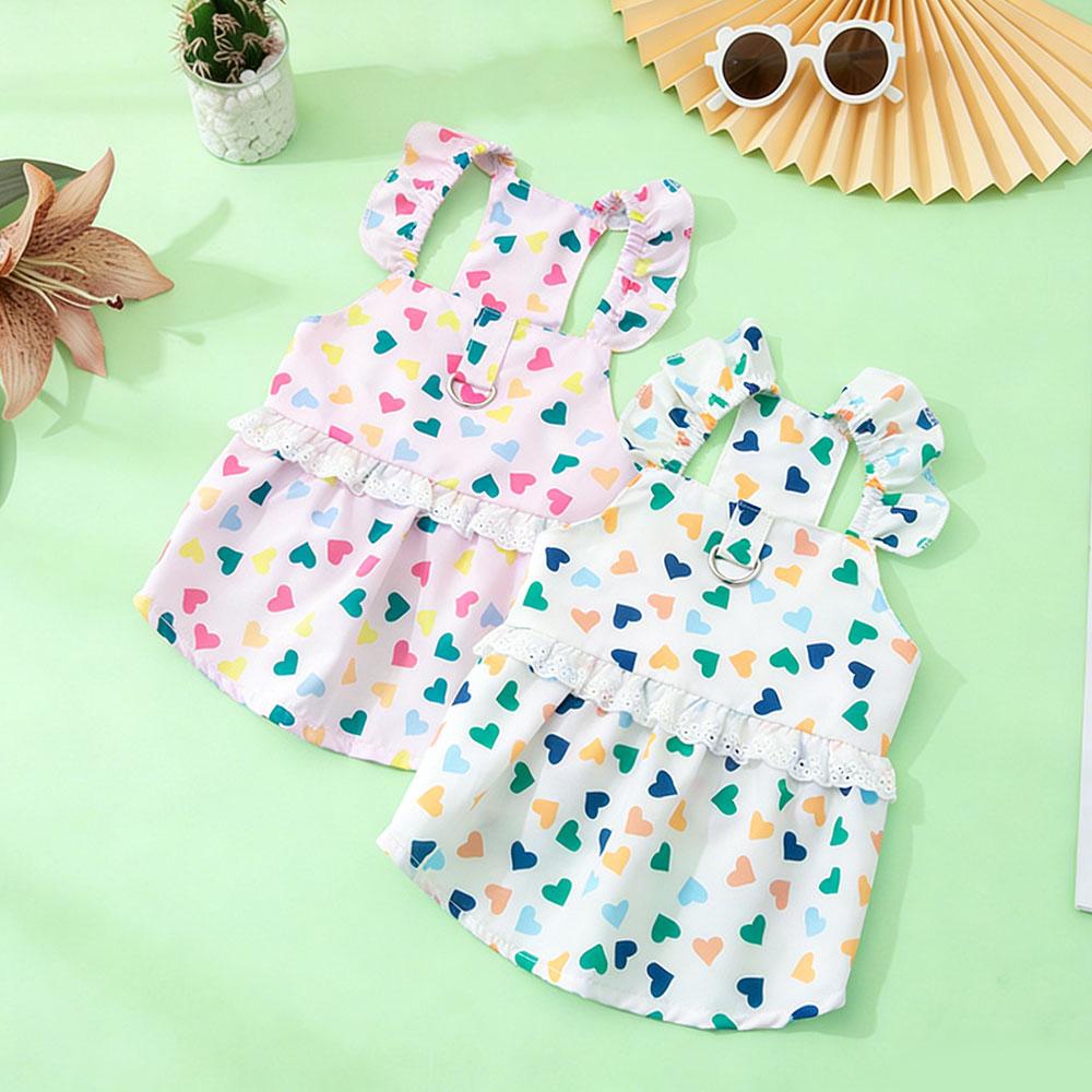 Puppies Princess Dress Summer Heart Printed Dress For Dog Pet Puppy Apparel Cute Print Cat Sweet Skirts Pet Clothes Supplies