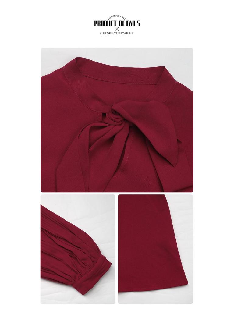 2024 Valentine's Day Lantern Sleeve Bow Collar Women's Shirt