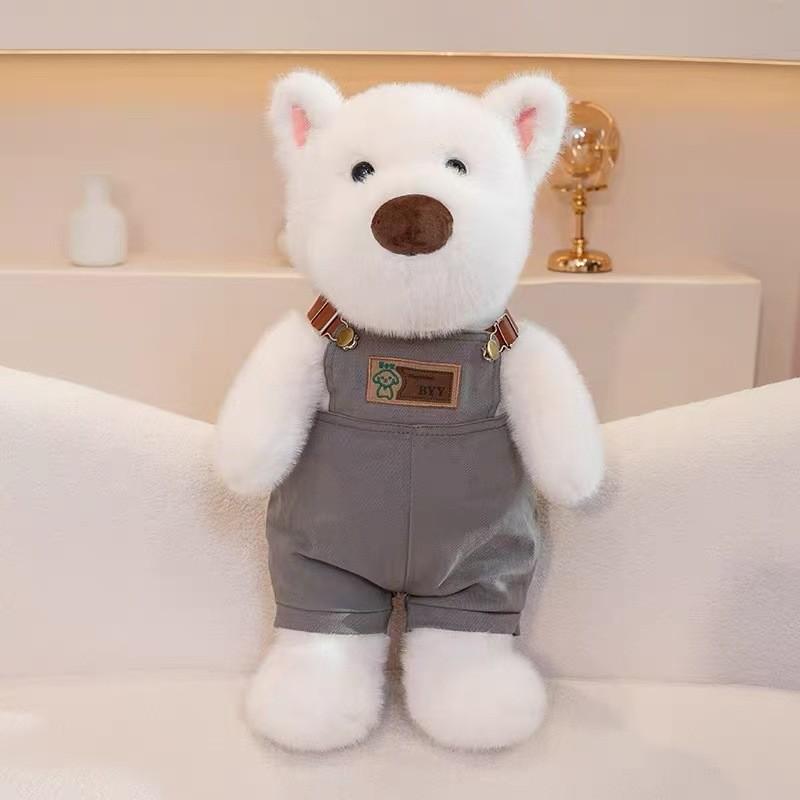 Plush Highland Terrier Dog Overalls Toy With Pp Cotton Filling For Kids Birthday Gift And Decor