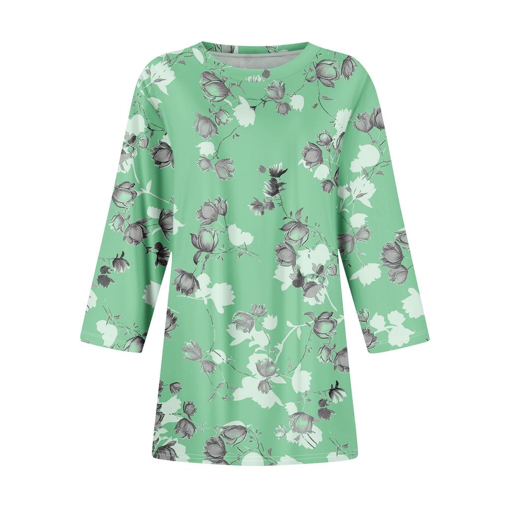 Tunika-Oberteile für Damen Locker sitzende Oberteile mit Prints 3/4-Ärmel Damenoberteile mit asymmetrischem Saum