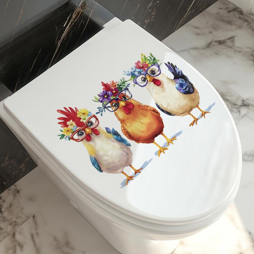 Cute Cartoon Three Chicks Toilet Stickers, Waterproof Removable Self-Adhesive Bathroom Home Decor