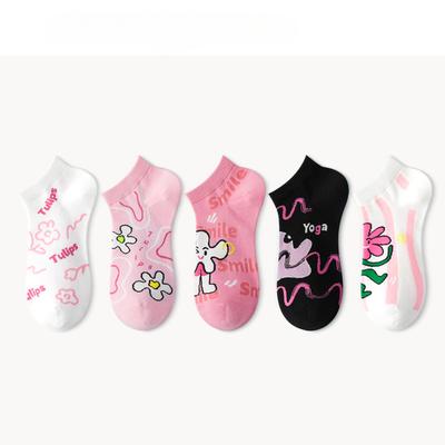 5 Paia di Calzini Estivi Sottili da Donna Deodoranti Assorbi Sudore Carini Traspiranti a Bocca Bassa con Disegni di Barchette a Cartoni Animati