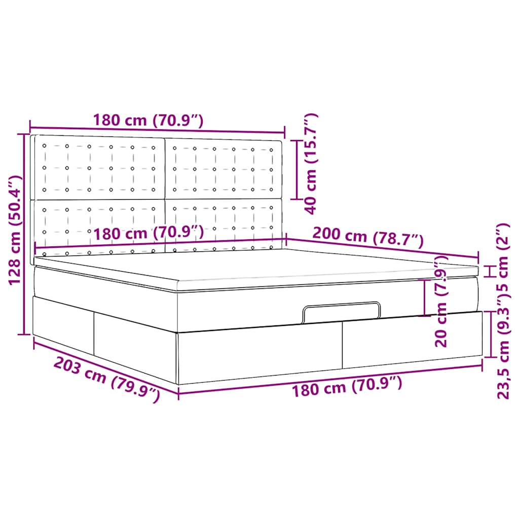 Ottoman Bed with Mattress Gray 180x200 Cm Faux Leather