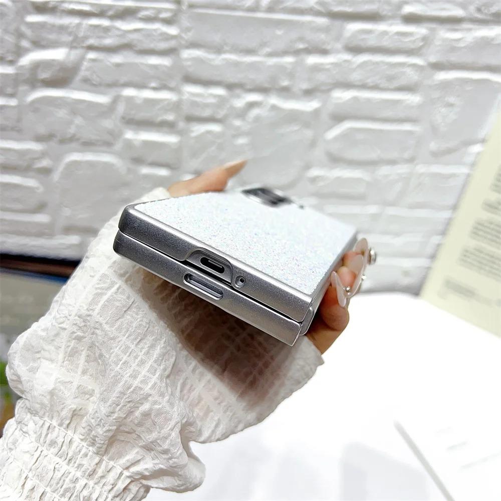 Electroplated Silver Frame Phantom Glitter Phone Case for Samsung Galaxy Z Fold 7 6 5 4 3 Colorful Laser Shockproof Protect Back Cover