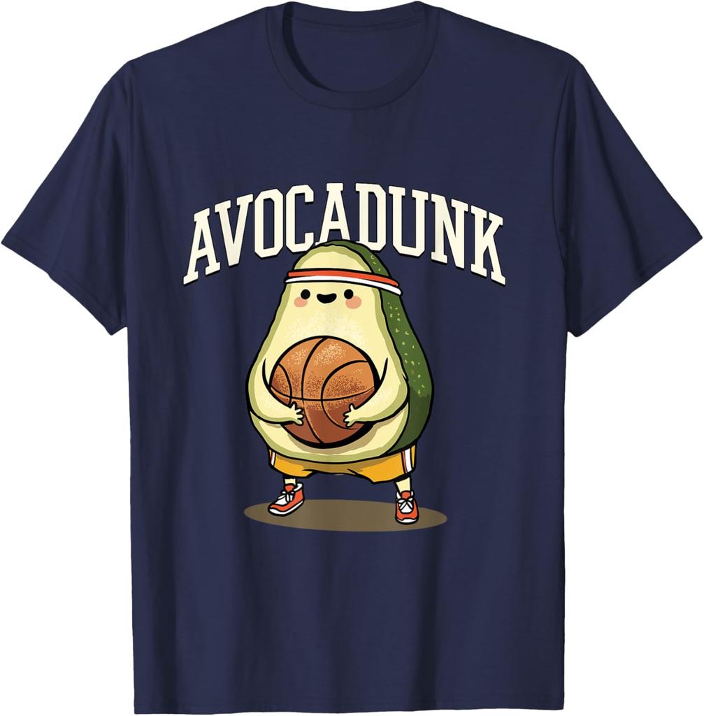 Avocadunk Avocado Basketball Pun Graphic Tee Funny Food Lover Gift Casual T-Shirt