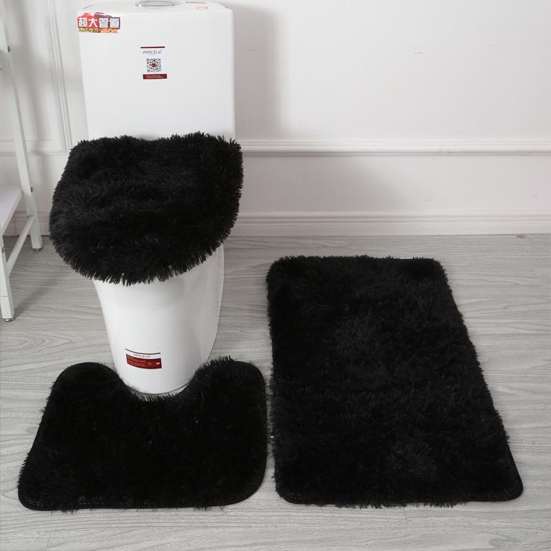 Inyahome 3pcs/set Plush Bathroom Bath Mats Set Anti Slip Toilet Rug and Toilet Lid Cover Soft Fluff Shower Carpet Floor Bath Mat