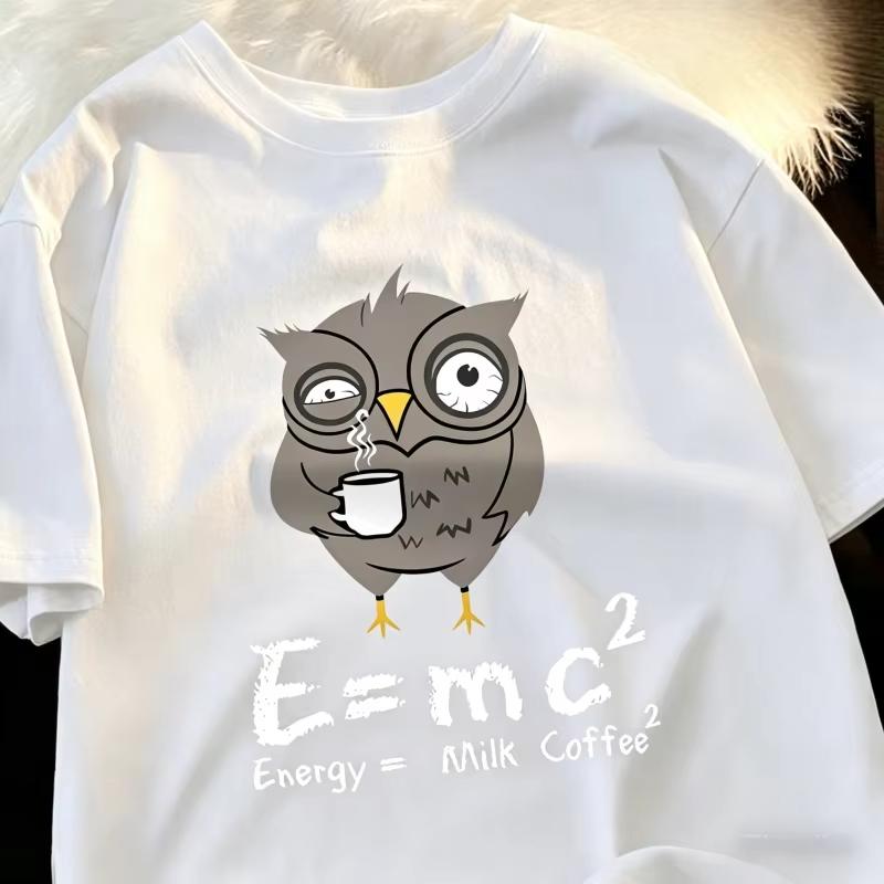 Unisex Funny Owl Graphic Tshirt Emc Milk Coffee Slogan Print Casual Short Sleeve Science Humor Streetwear Tee Unisex Unisex Gift