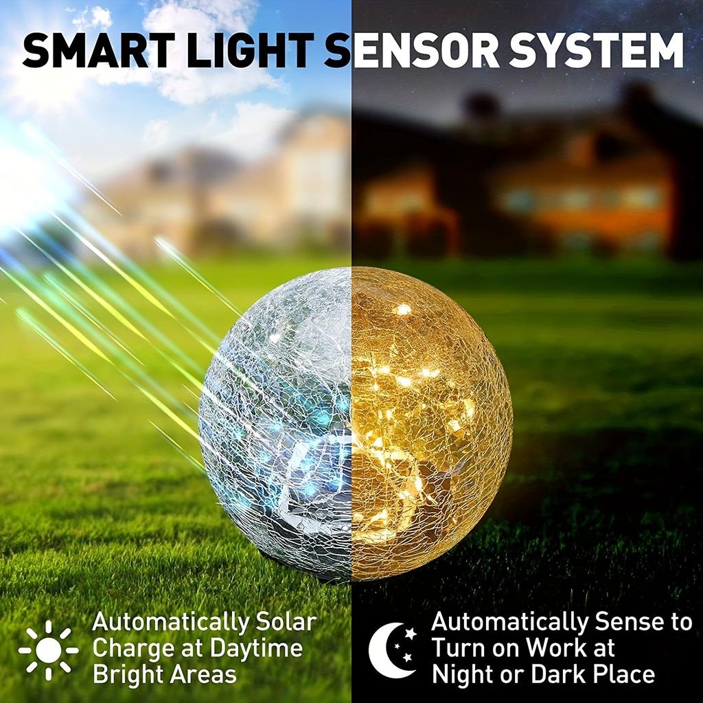 1pc Garden Solar Lights Cracked Glass Ball Waterproof Warm White LED For Outdoor Decor Decorations Pathway Patio Yard Lawn