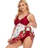 Women's Swimsuits  Plus Size  Beach Tankini Two Piece Swim Suit Swimwear With Skirt Tummy Control Big Breasts Female Print