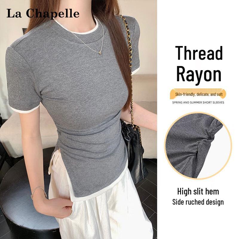 

La Chapelle Women s Contrast Faux Two-Piece Slim T-Shirt M