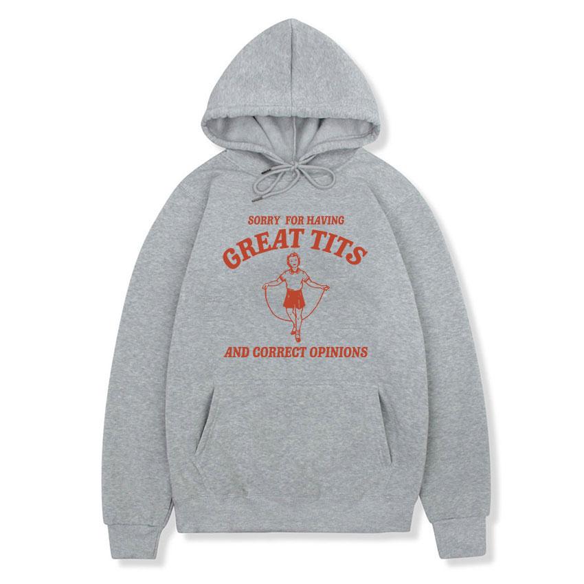 

Извините за большие сиськи Смешной феминизм Мем Толстовка с капюшоном Унисекс Женская ретро с длинным рукавом Модная толстовка Harajuku Большие толстовки с капюшоном M серый