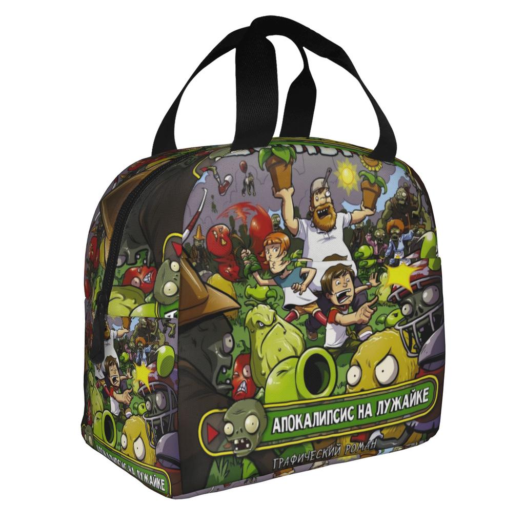 Pflanzen vs. Zombies Spiel Isolierte Lunchtasche für Damen Tragbar Thermokühlertasche Mittagessen Tasche Schule