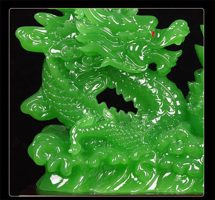 Double Dragon Zodiac: Green Dragon Ornament for Wealth and Prosperity - Perfect for Living Room, Office, Housewarming, or Opening Gifts.